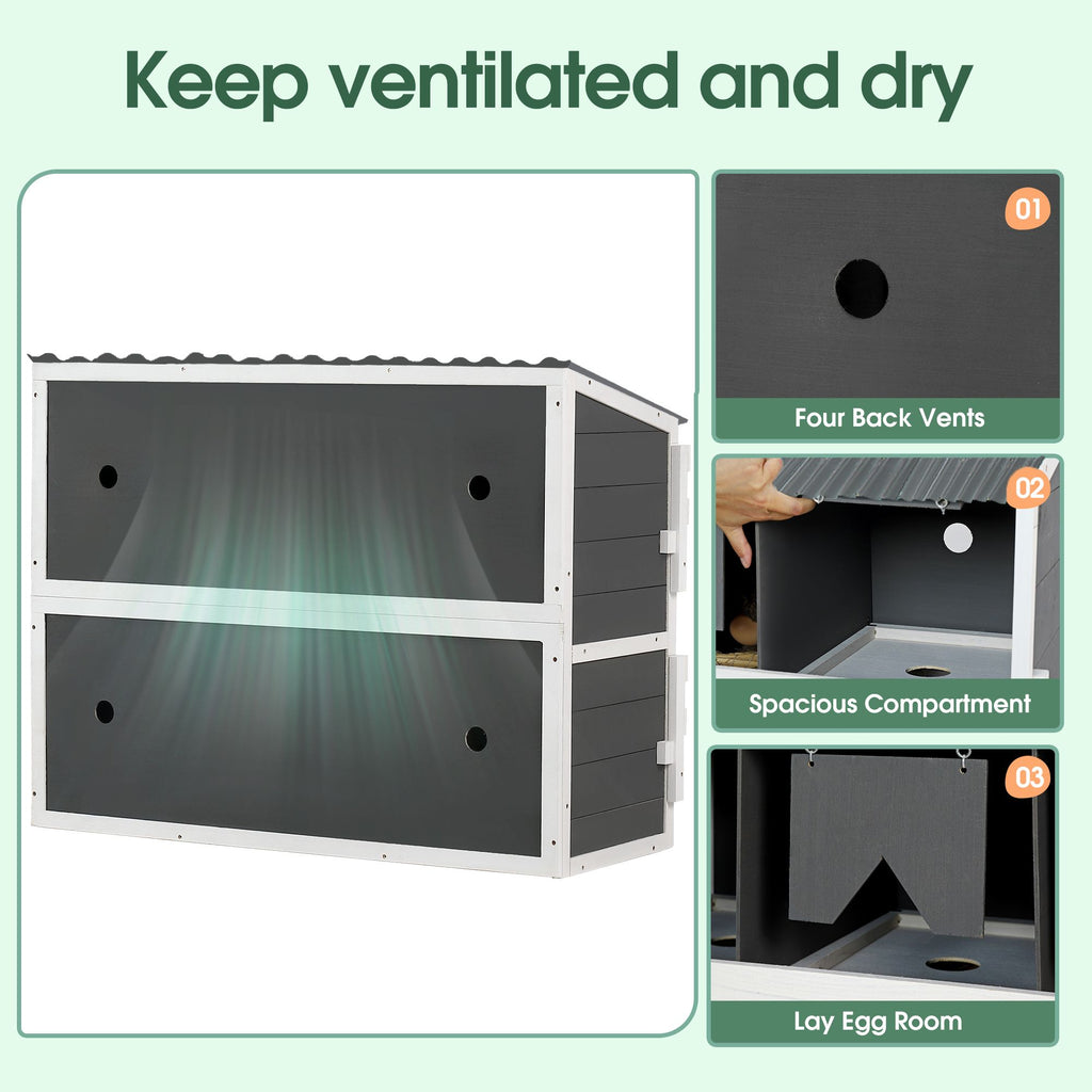 8-Compartment furniture-style Chicken Nesting Box with Rollout Eggs Collection & PVC Roof