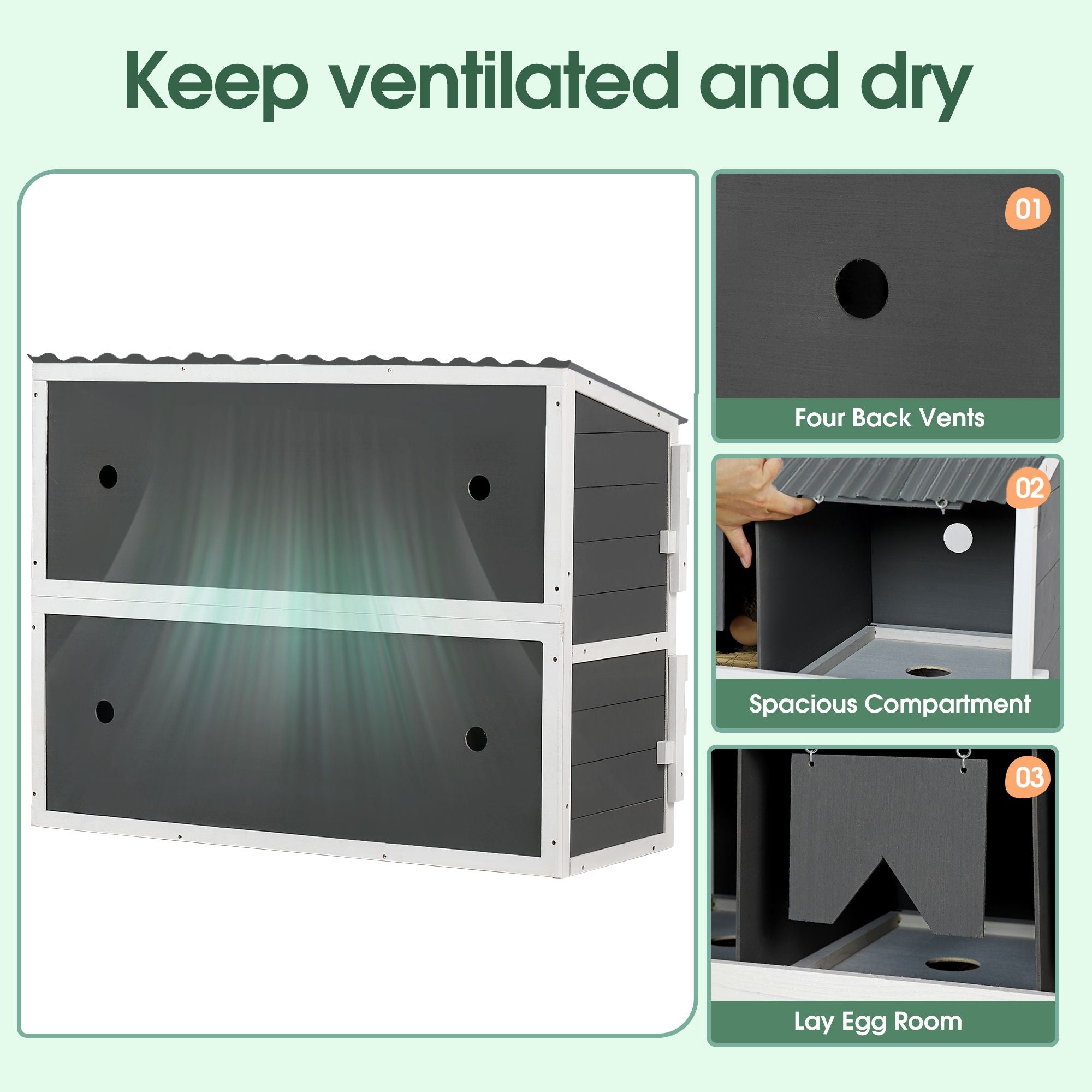 8-Compartment furniture-style Chicken Nesting Box with Rollout Eggs Collection & PVC Roof