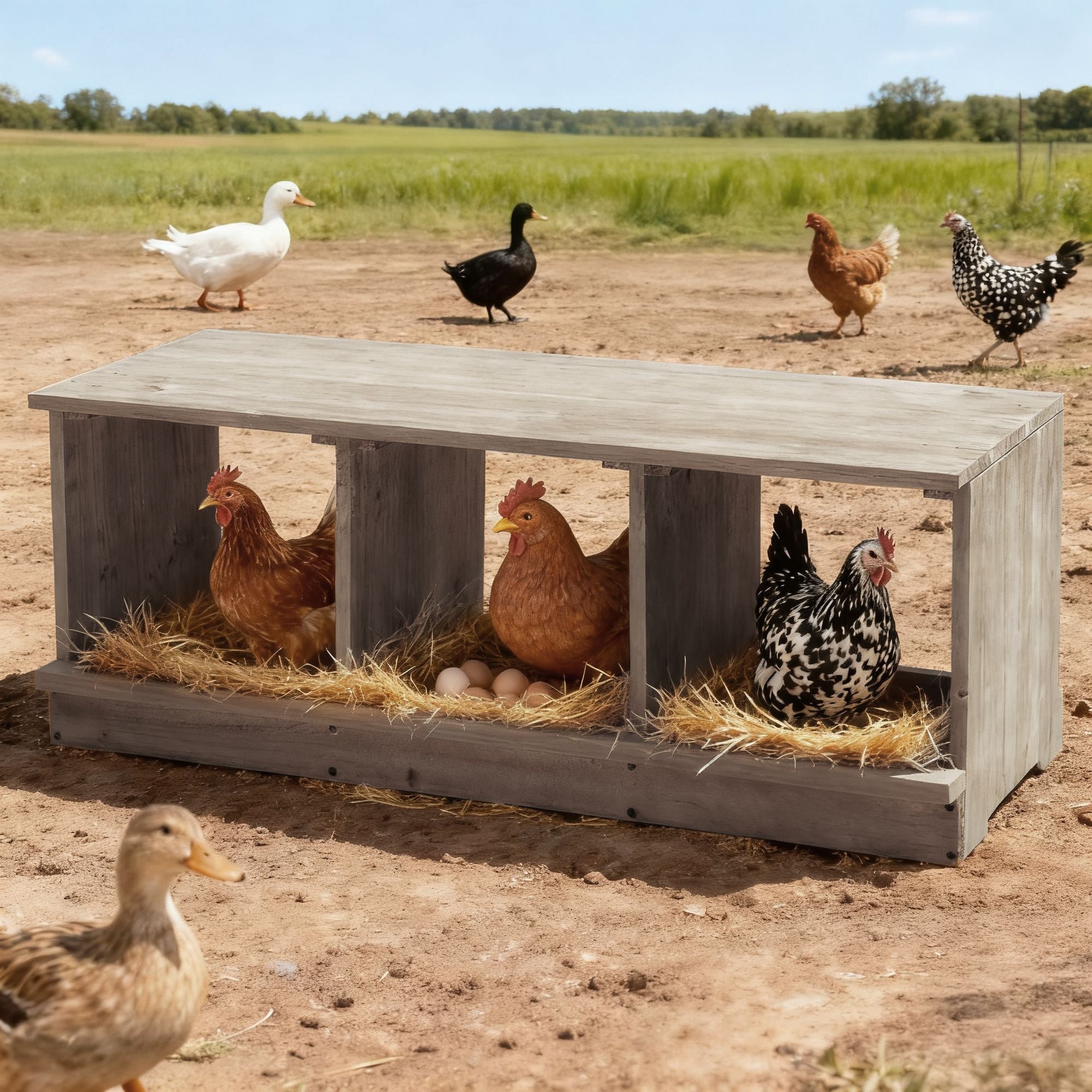 Nesting Boxes for Chickens, Wooden Chicken Nesting Box, Laying Eggs Nest Box for Chickens Hens Ducks, Gray, 3 Compartments