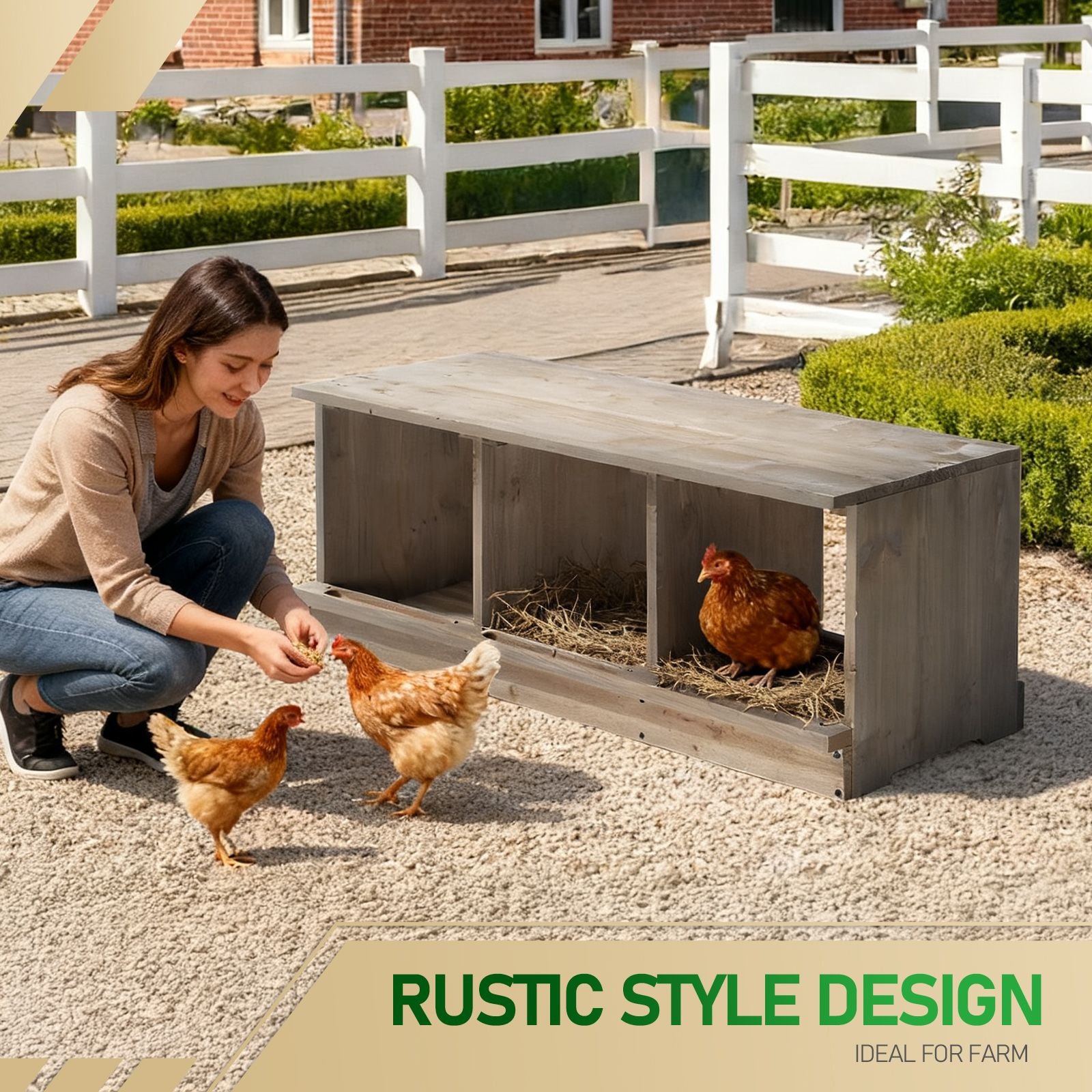 Nesting Boxes for Chickens, Wooden Chicken Nesting Box, Laying Eggs Nest Box for Chickens Hens Ducks, Gray, 3 Compartments