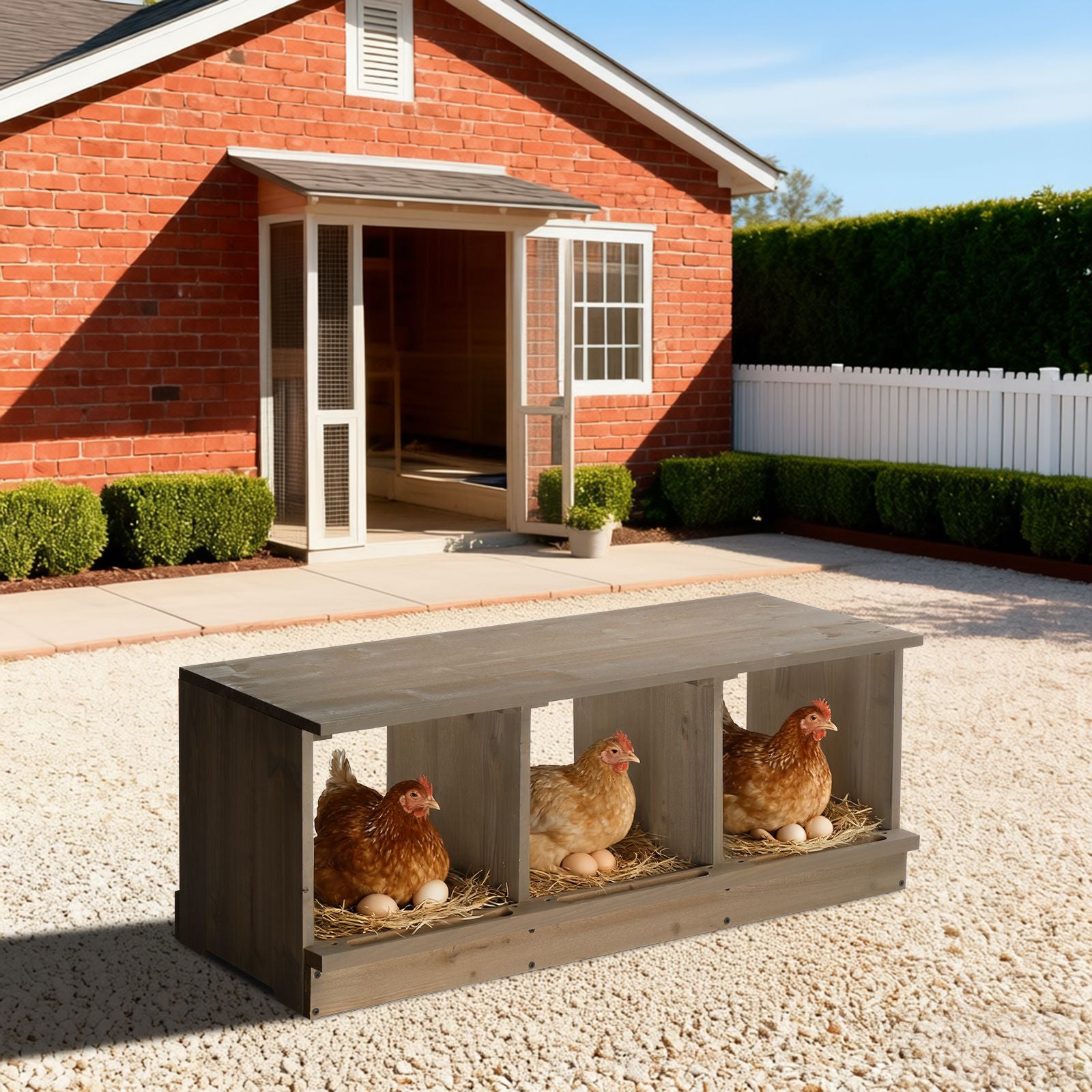 Nesting Boxes for Chickens, Wooden Chicken Nesting Box, Laying Eggs Nest Box for Chickens Hens Ducks, Gray, 3 Compartments