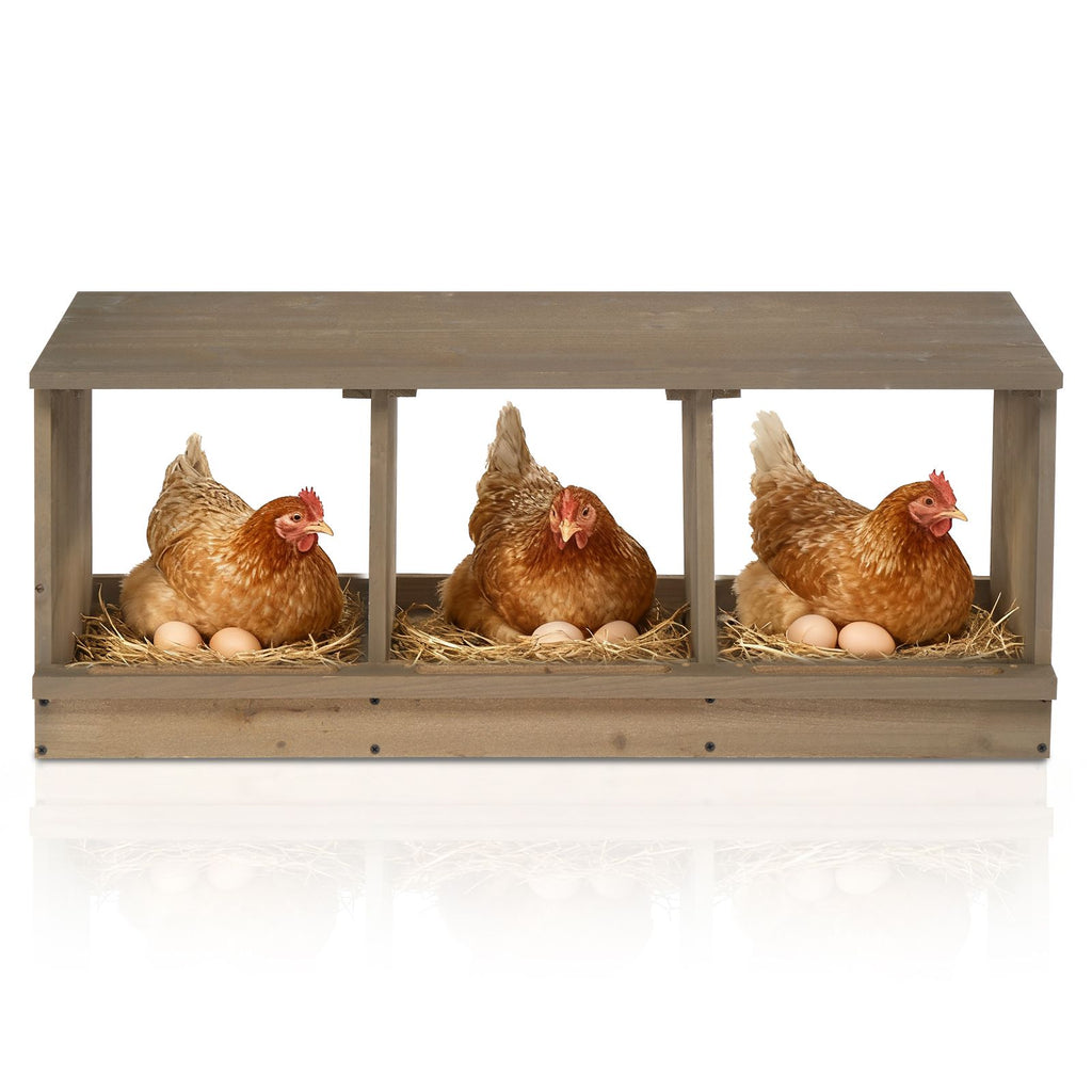Nesting Boxes for Chickens, Wooden Chicken Nesting Box, Laying Eggs Nest Box for Chickens Hens Ducks, Gray, 3 Compartments