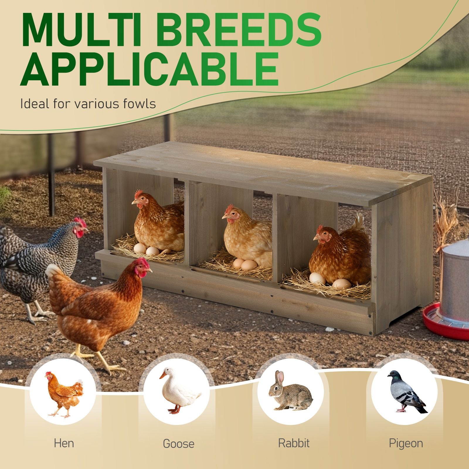 Nesting Boxes for Chickens, Wooden Chicken Nesting Box, Laying Eggs Nest Box for Chickens Hens Ducks, Gray, 3 Compartments