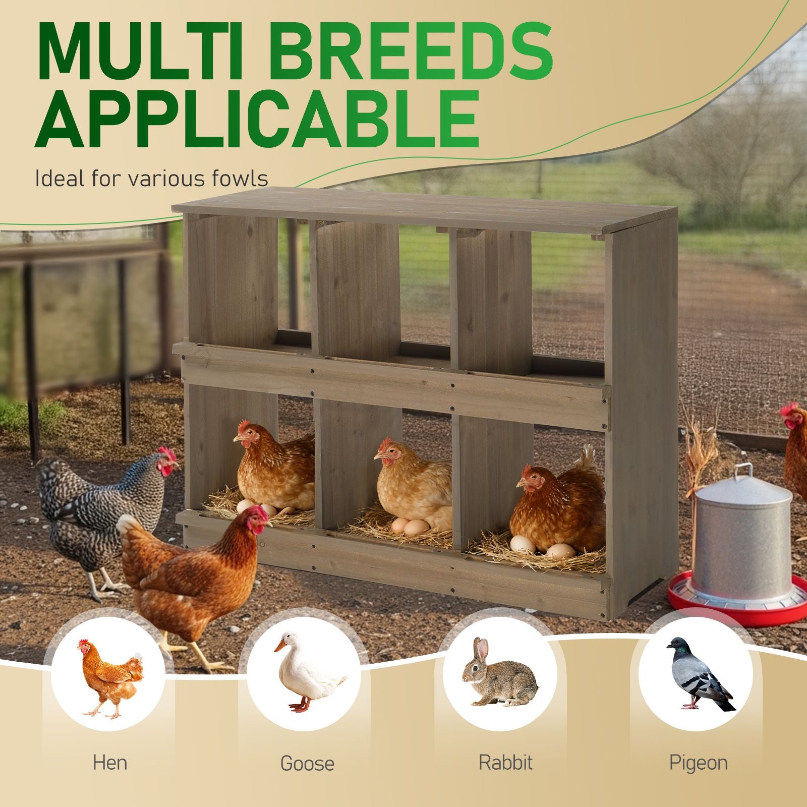 Nesting Boxes for Chickens, Wooden Chicken Nesting Box, Laying Eggs Nest Box for Chickens Hens Ducks, Gray, 6 Compartments
