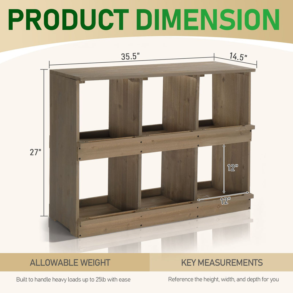 Nesting Boxes for Chickens, Wooden Chicken Nesting Box, Laying Eggs Nest Box for Chickens Hens Ducks, Gray, 6 Compartments