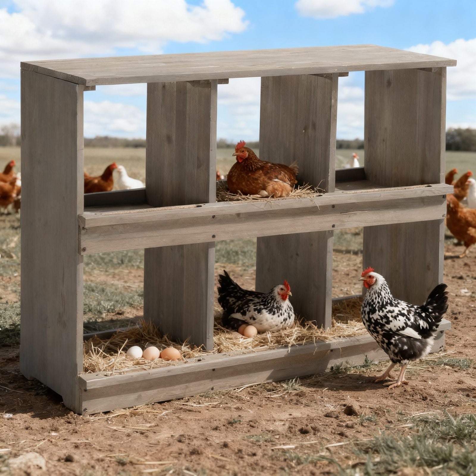 Nesting Boxes for Chickens, Wooden Chicken Nesting Box, Laying Eggs Nest Box for Chickens Hens Ducks, Gray, 6 Compartments