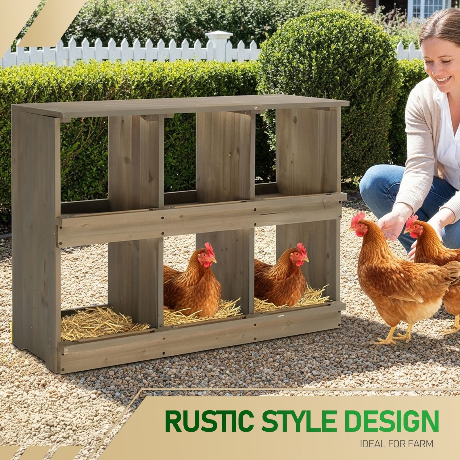 Nesting Boxes for Chickens, Wooden Chicken Nesting Box, Laying Eggs Nest Box for Chickens Hens Ducks, Gray, 6 Compartments