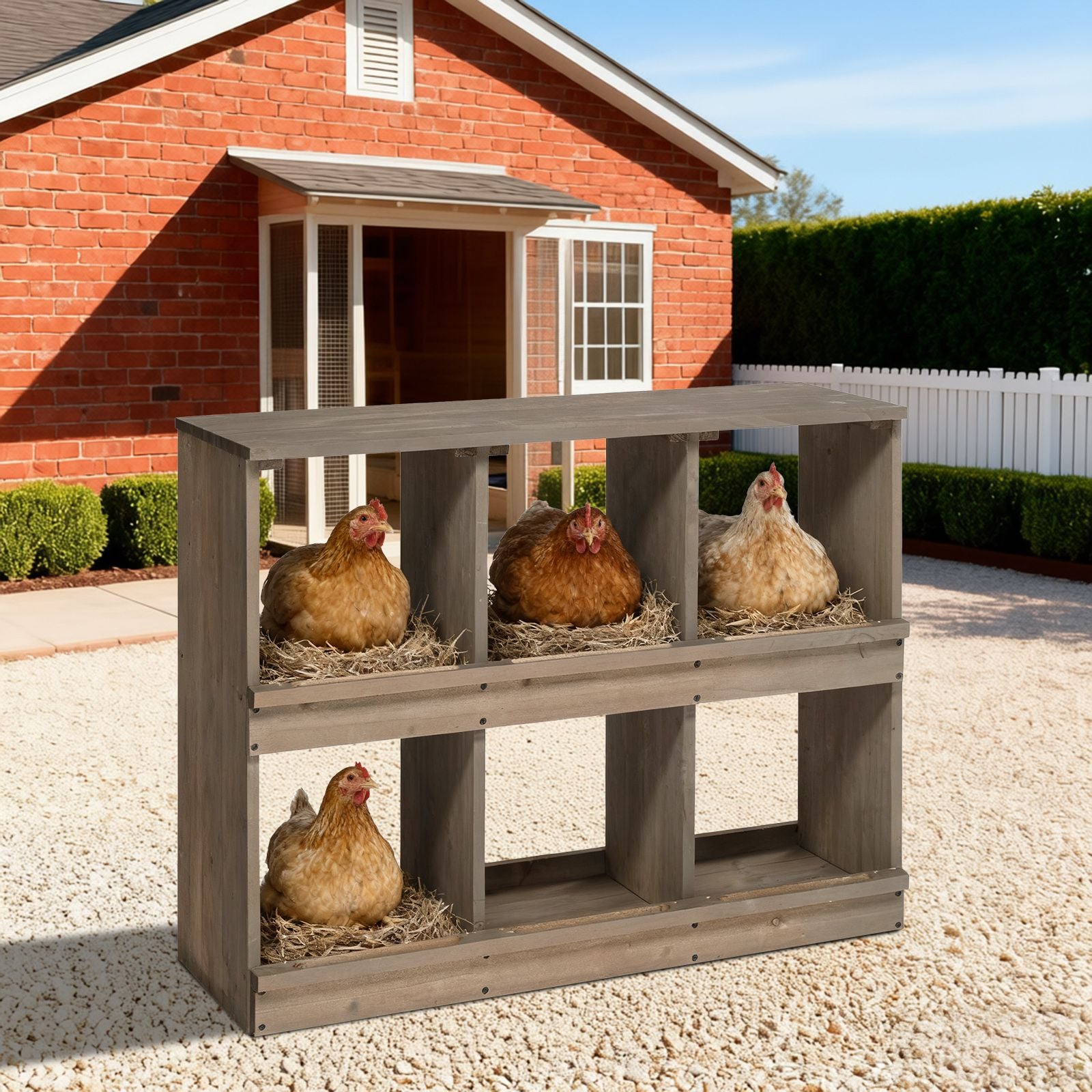 Nesting Boxes for Chickens, Wooden Chicken Nesting Box, Laying Eggs Nest Box for Chickens Hens Ducks, Gray, 6 Compartments
