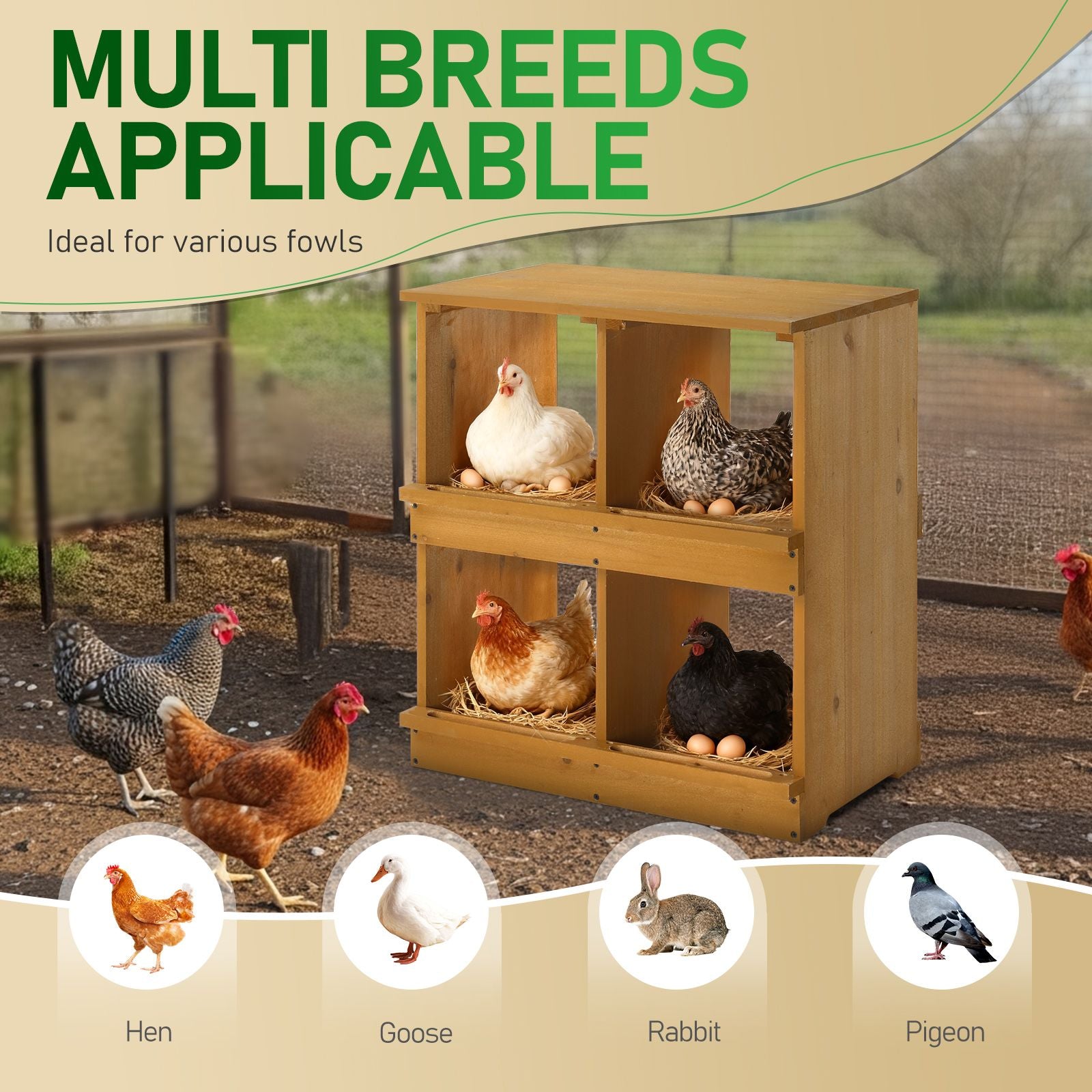 Nesting Boxes for Chickens, Wooden Chicken Nesting Box, Laying Eggs Nest Box for Chickens Hens Ducks, Yellow, 4 Compartments