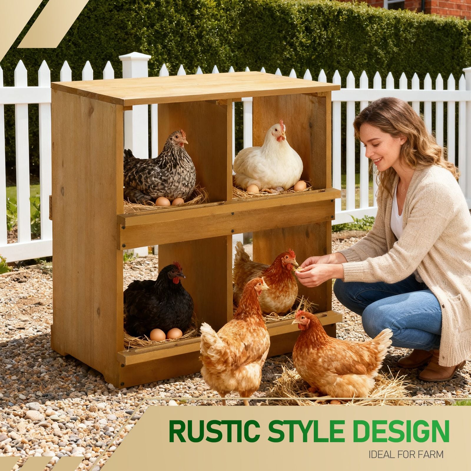 Nesting Boxes for Chickens, Wooden Chicken Nesting Box, Laying Eggs Nest Box for Chickens Hens Ducks, Yellow, 4 Compartments
