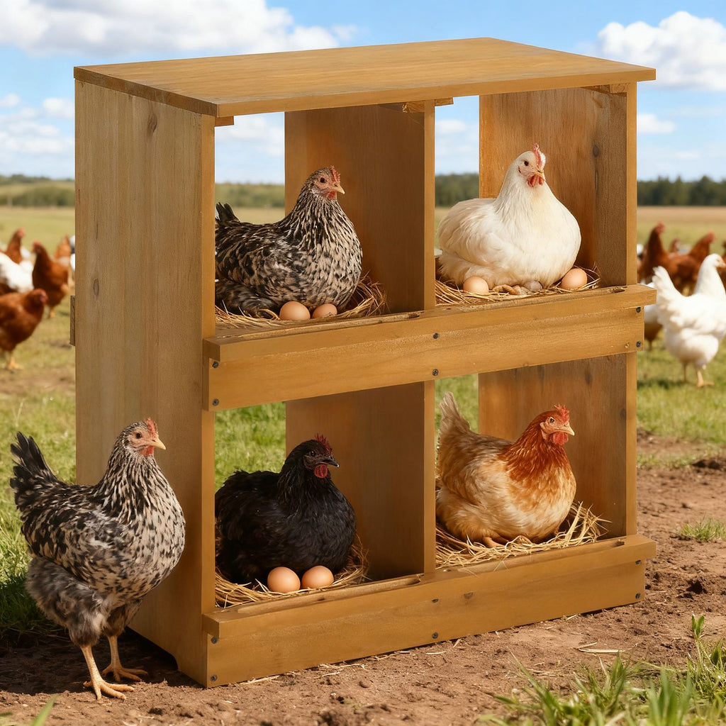 Nesting Boxes for Chickens, Wooden Chicken Nesting Box, Laying Eggs Nest Box for Chickens Hens Ducks, Yellow, 4 Compartments