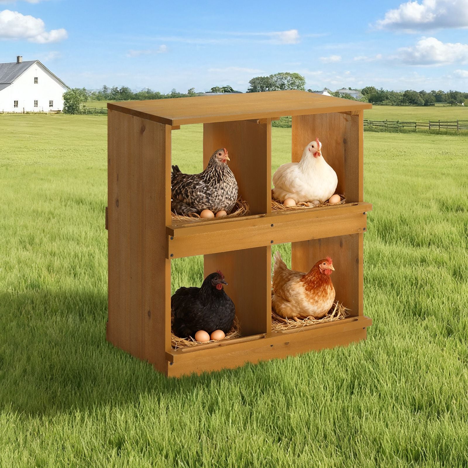 Nesting Boxes for Chickens, Wooden Chicken Nesting Box, Laying Eggs Nest Box for Chickens Hens Ducks, Yellow, 4 Compartments