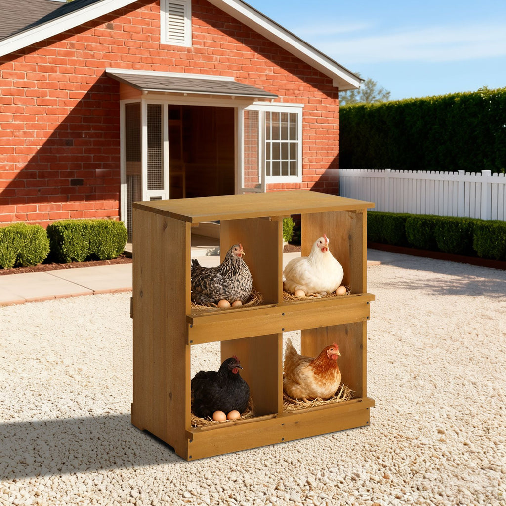 Nesting Boxes for Chickens, Wooden Chicken Nesting Box, Laying Eggs Nest Box for Chickens Hens Ducks, Yellow, 4 Compartments