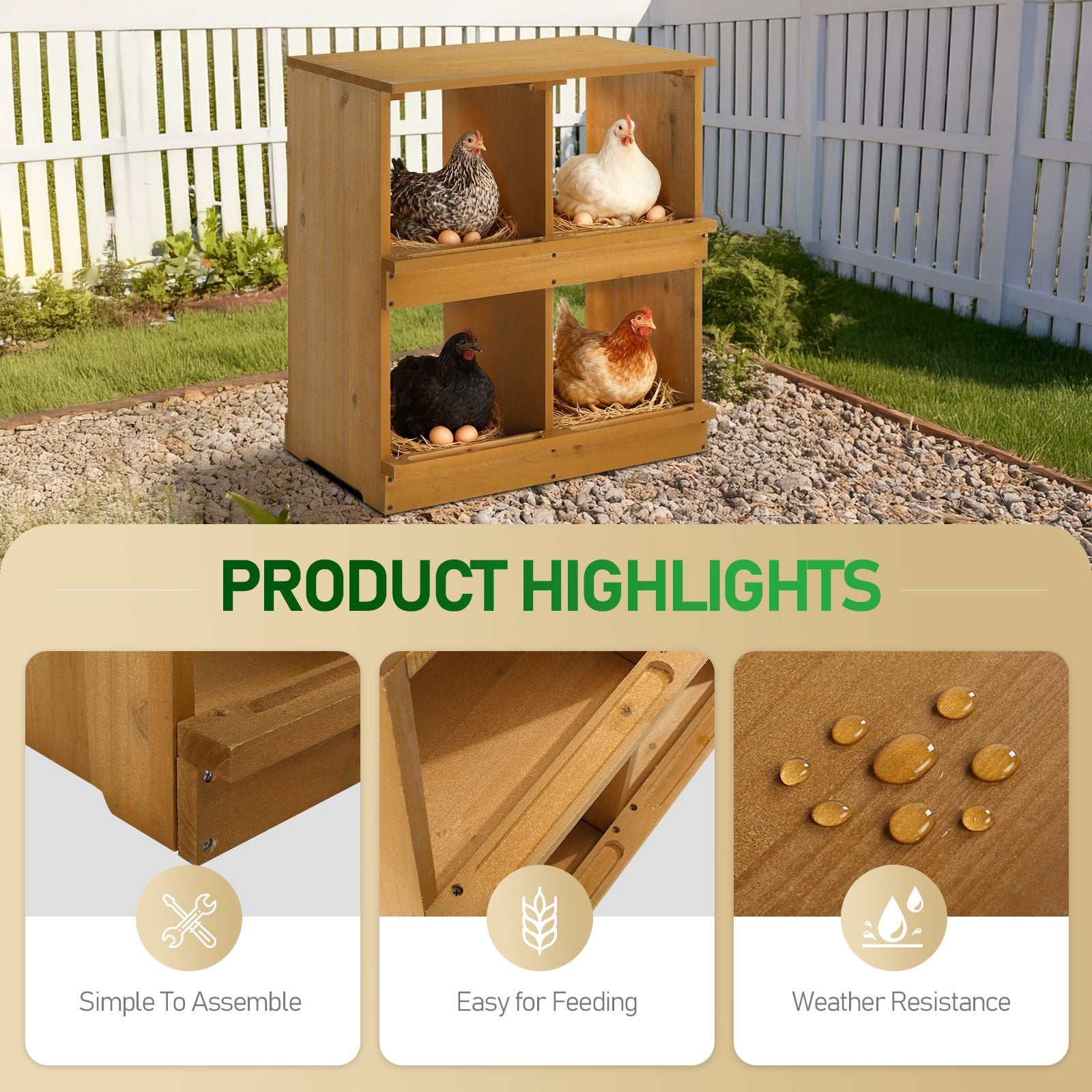 Nesting Boxes for Chickens, Wooden Chicken Nesting Box, Laying Eggs Nest Box for Chickens Hens Ducks, Yellow, 4 Compartments