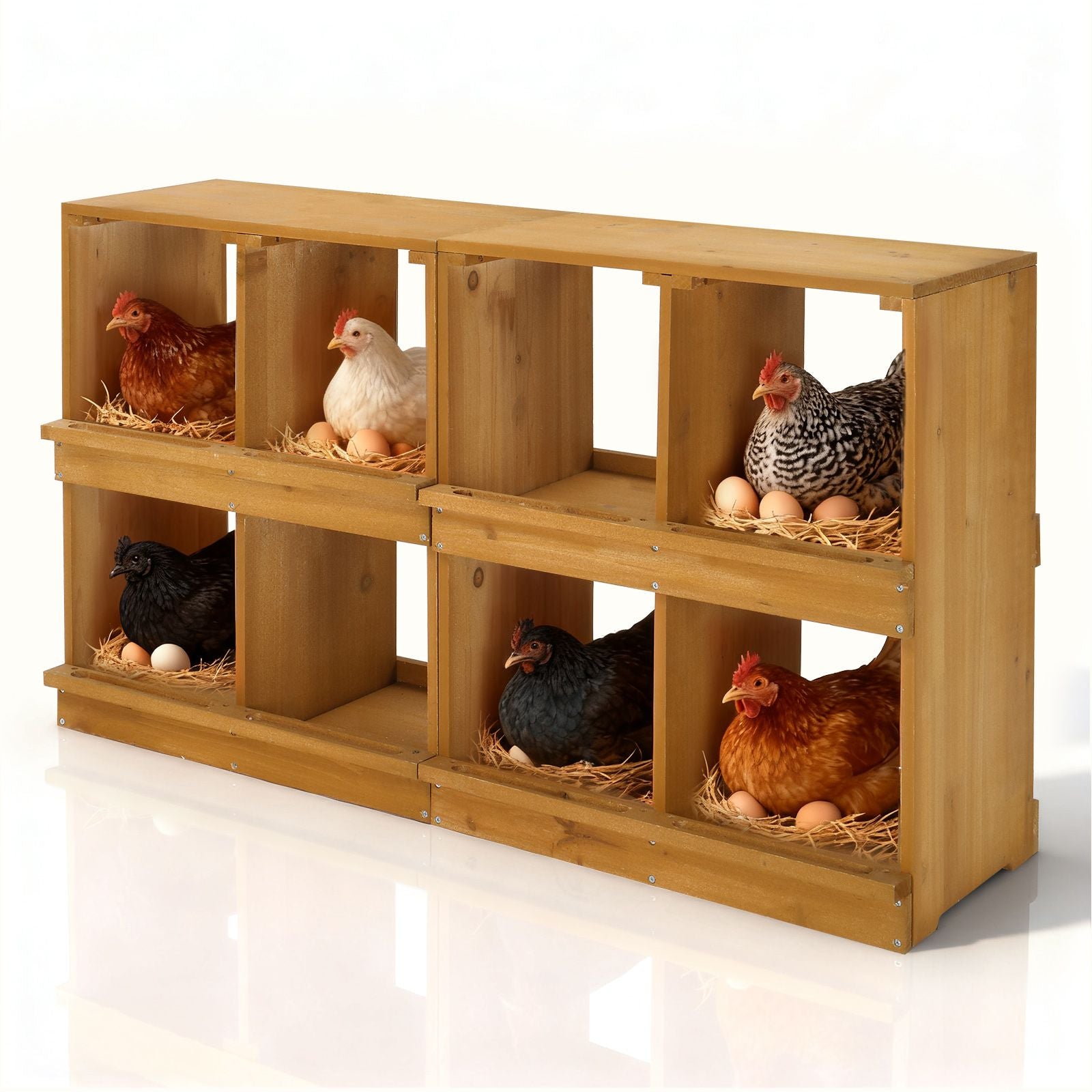 Nesting Boxes for Chickens, Wooden Chicken Nesting Box, Laying Eggs Nest Box for Chickens Hens Ducks, Yellow, 8 Compartments