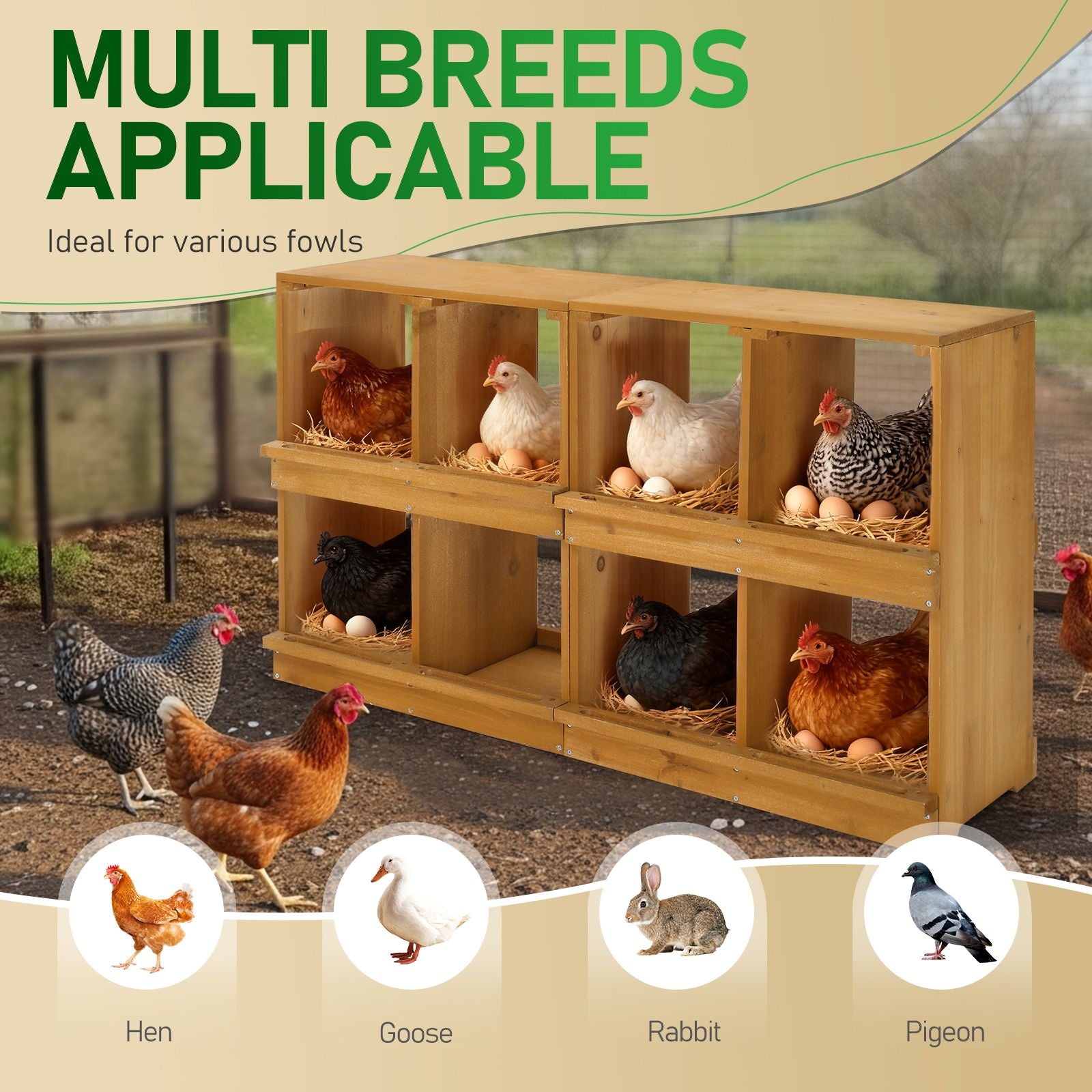 Nesting Boxes for Chickens, Wooden Chicken Nesting Box, Laying Eggs Nest Box for Chickens Hens Ducks, Yellow, 8 Compartments