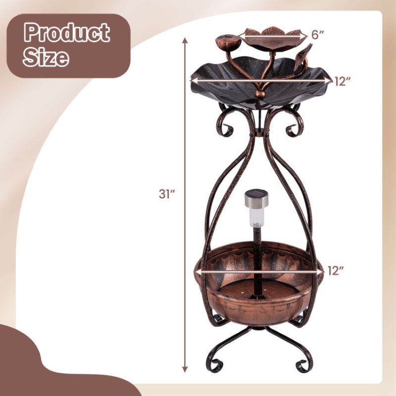 Outdoor Bird Bath Feeder with Flower Planter and Solar Lights