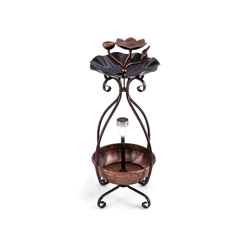 Outdoor Bird Bath Feeder with Flower Planter and Solar Lights