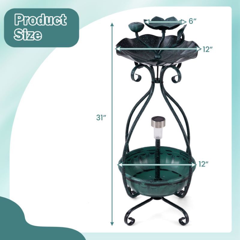 Outdoor Bird Bath Feeder with Flower Planter and Solar Lights