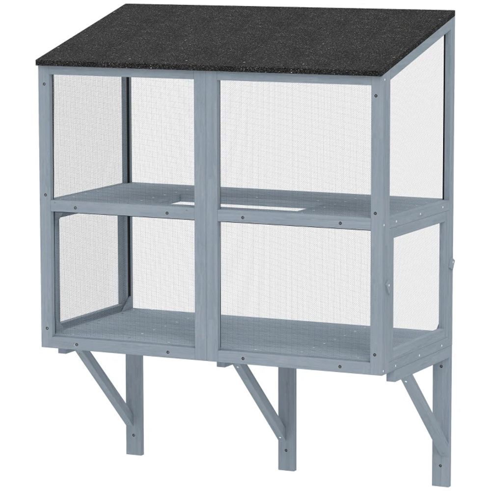 Wall-Mounted Outdoor Cat Cage with Double-Tier and water-ready Roof