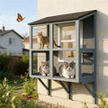 Wall-Mounted Outdoor Cat Cage with Double-Tier and water-ready Roof