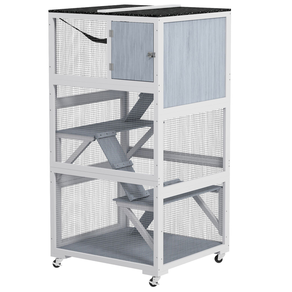 Outdoor Catio on Wheels with Multi-Level Platforms and Hammock
