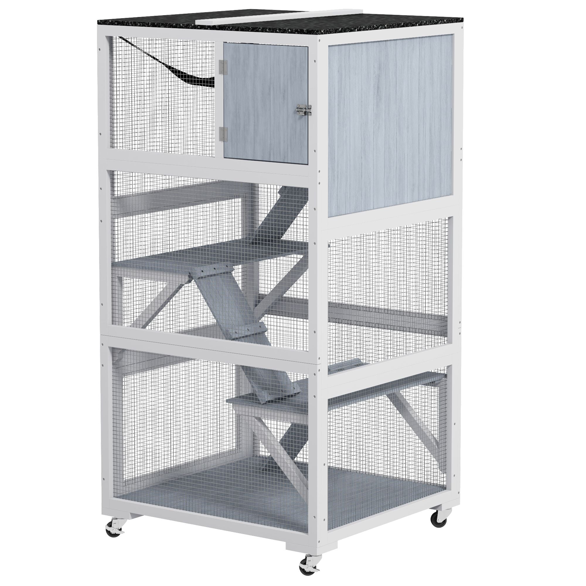 Outdoor Catio on Wheels with Multi-Level Platforms and Hammock