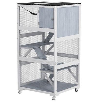 Outdoor Catio on Wheels with Multi-Level Platforms and Hammock