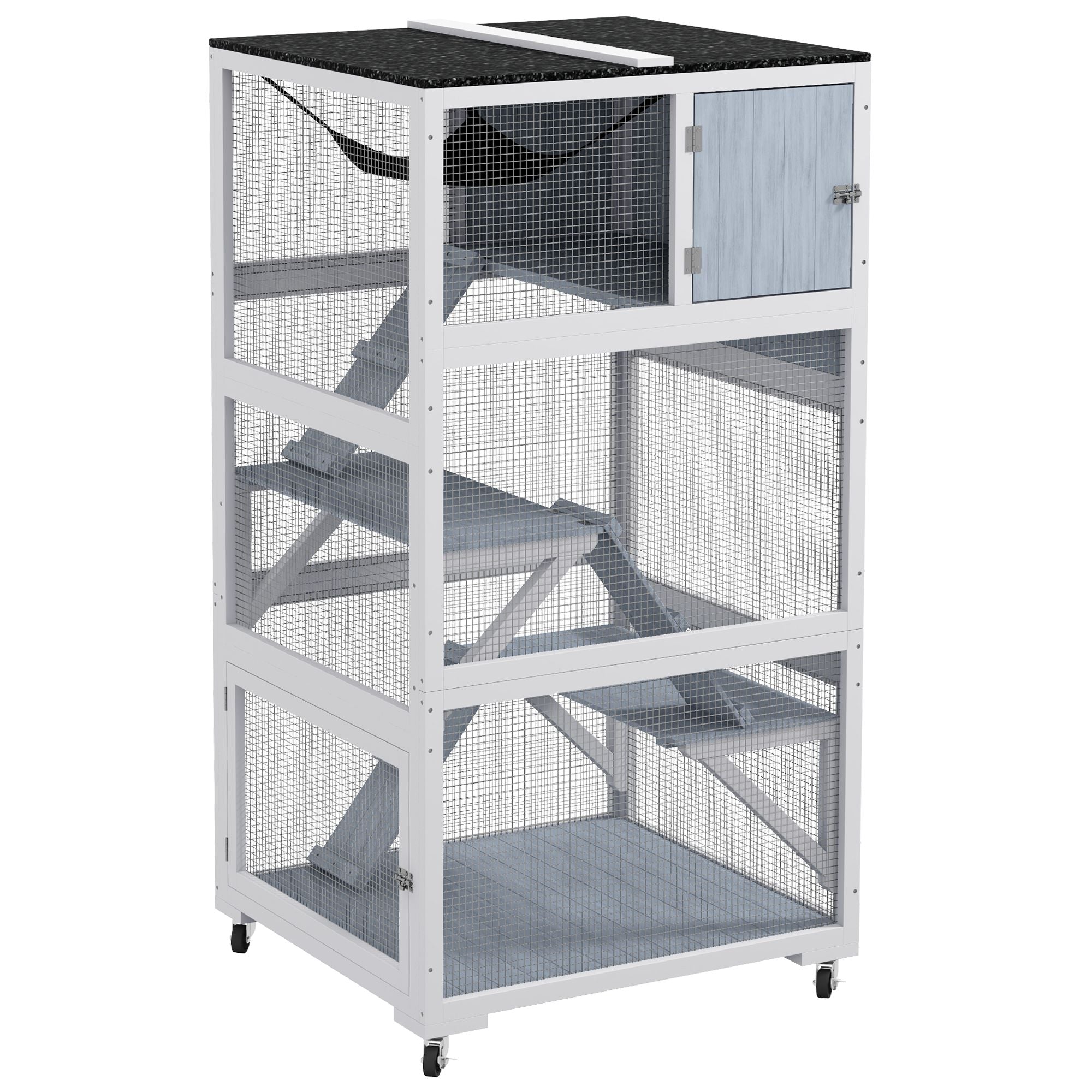 Outdoor Catio on Wheels with Multi-Level Platforms and Hammock