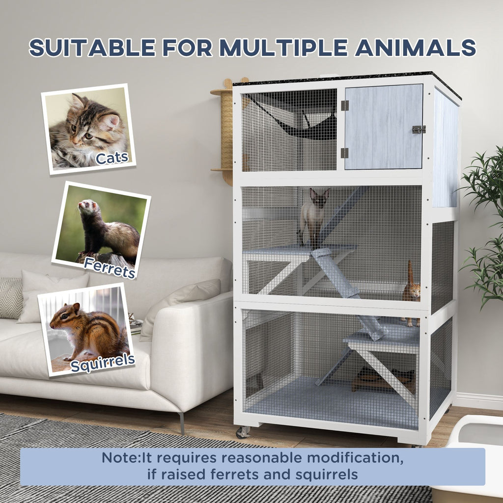 Outdoor Catio on Wheels with Multi-Level Platforms and Hammock