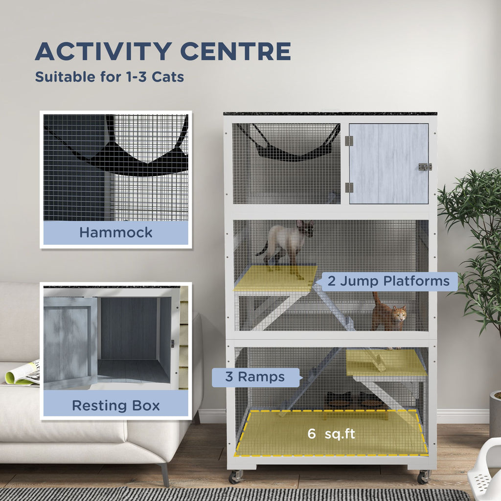 Outdoor Catio on Wheels with Multi-Level Platforms and Hammock