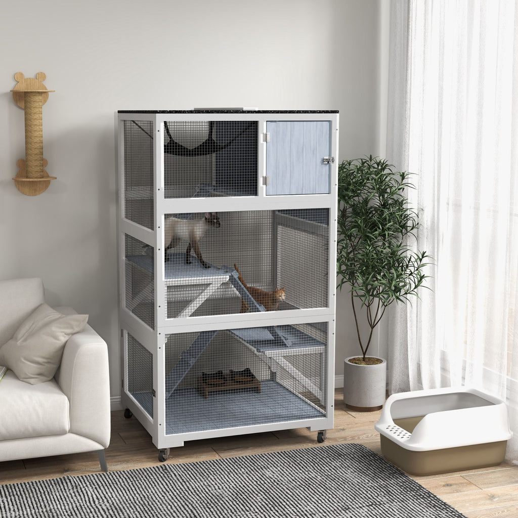 Outdoor Catio on Wheels with Multi-Level Platforms and Hammock