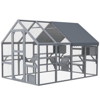 Spacious Outdoor Cat Patio for 3-6 Cats with Condos and Platforms