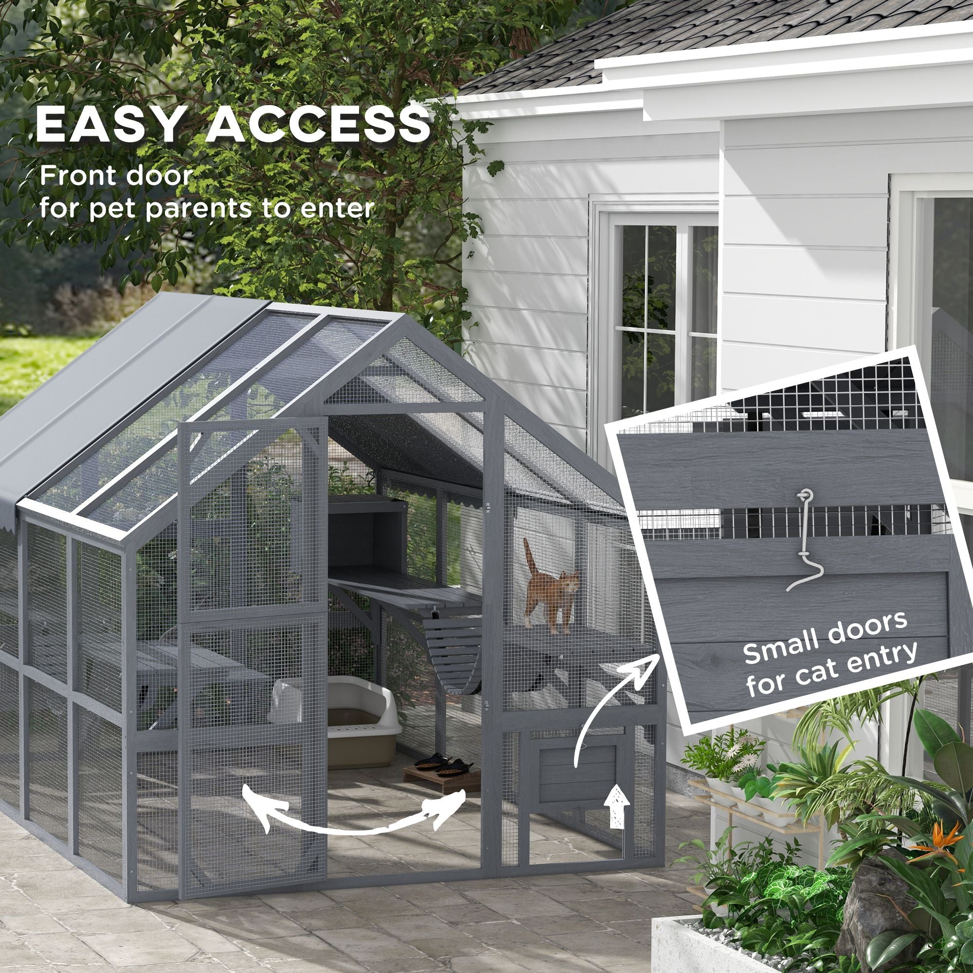 Spacious Outdoor Cat Patio for 3-6 Cats with Condos and Platforms