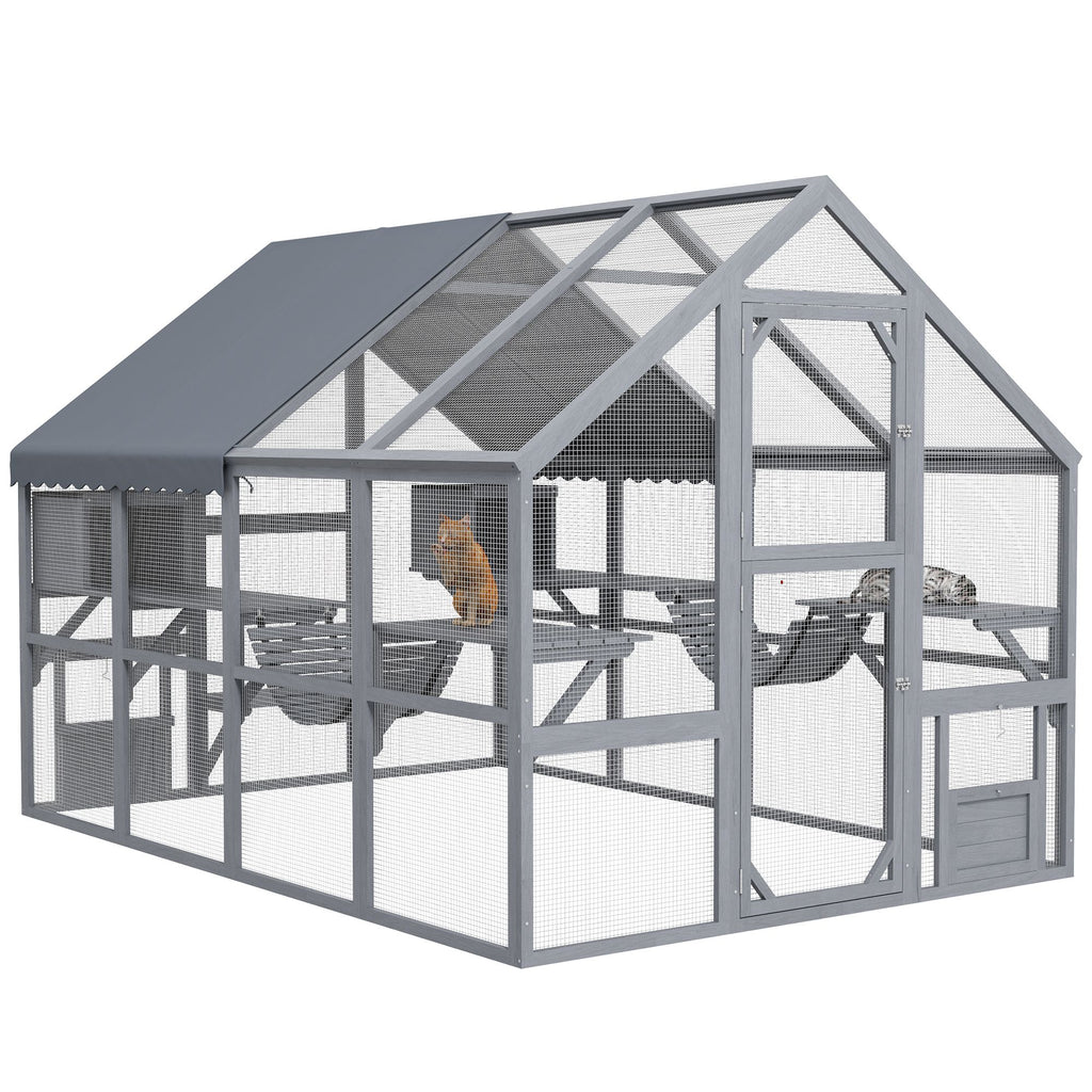 Spacious Outdoor Cat Patio for 3-6 Cats with Condos and Platforms