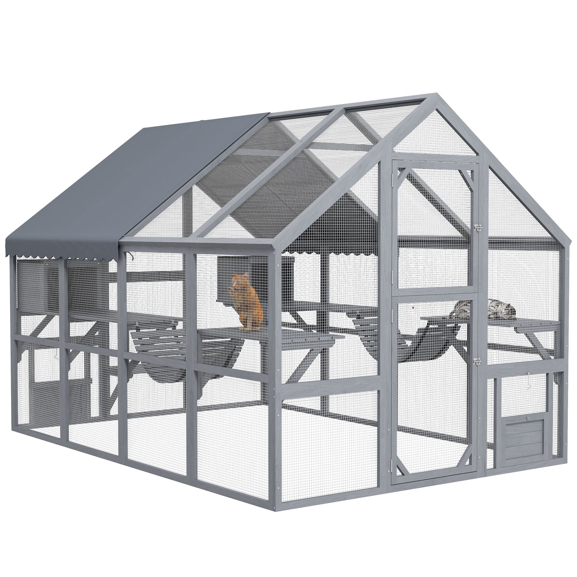 Spacious Outdoor Cat Patio for 3-6 Cats with Condos and Platforms