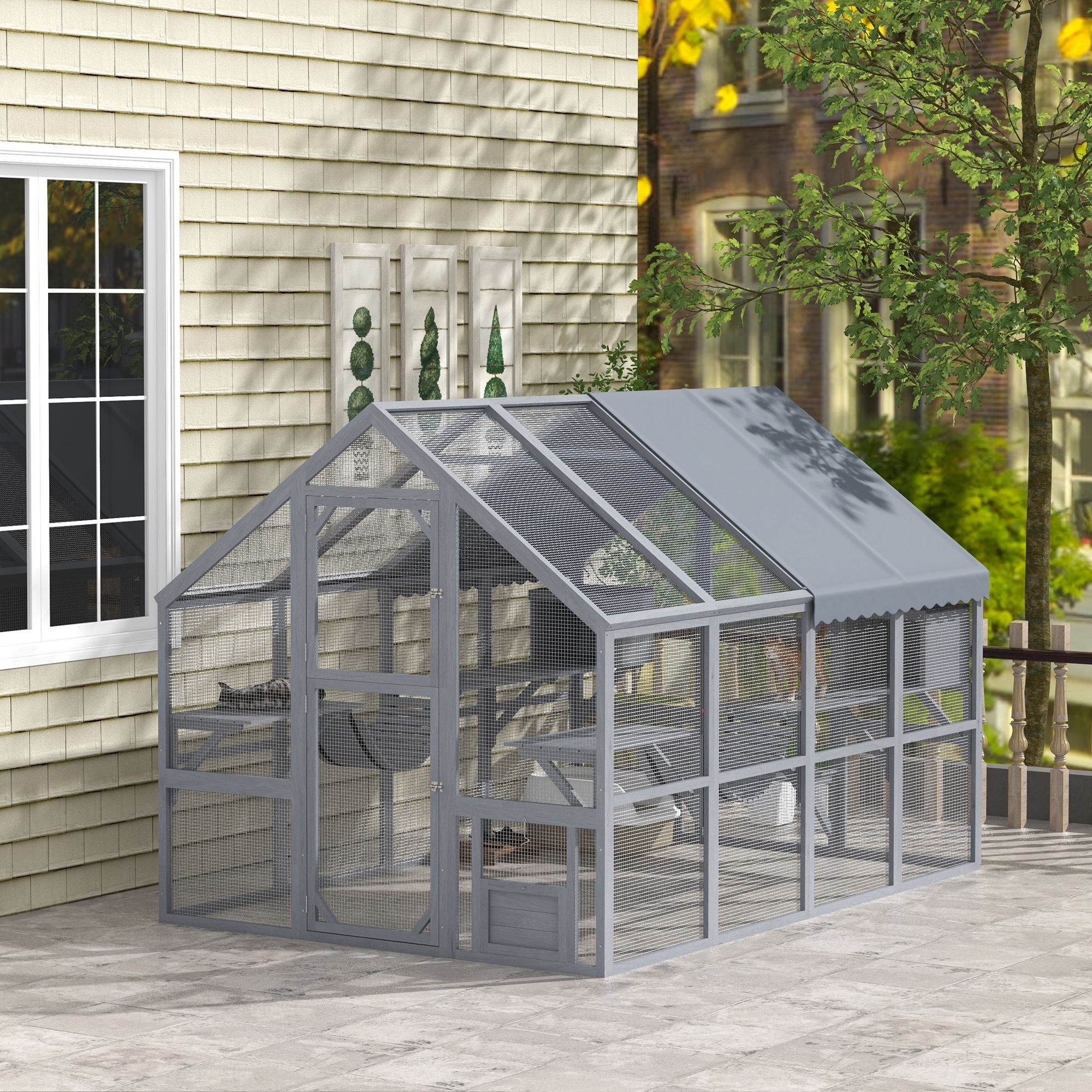Spacious Outdoor Cat Patio for 3-6 Cats with Condos and Platforms