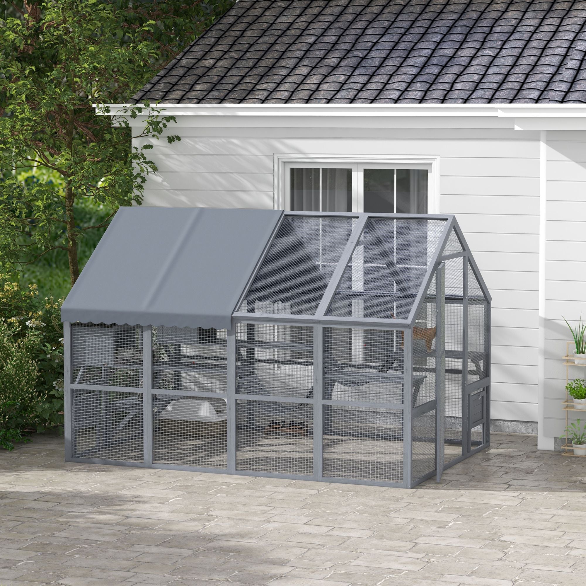Spacious Outdoor Cat Patio for 3-6 Cats with Condos and Platforms