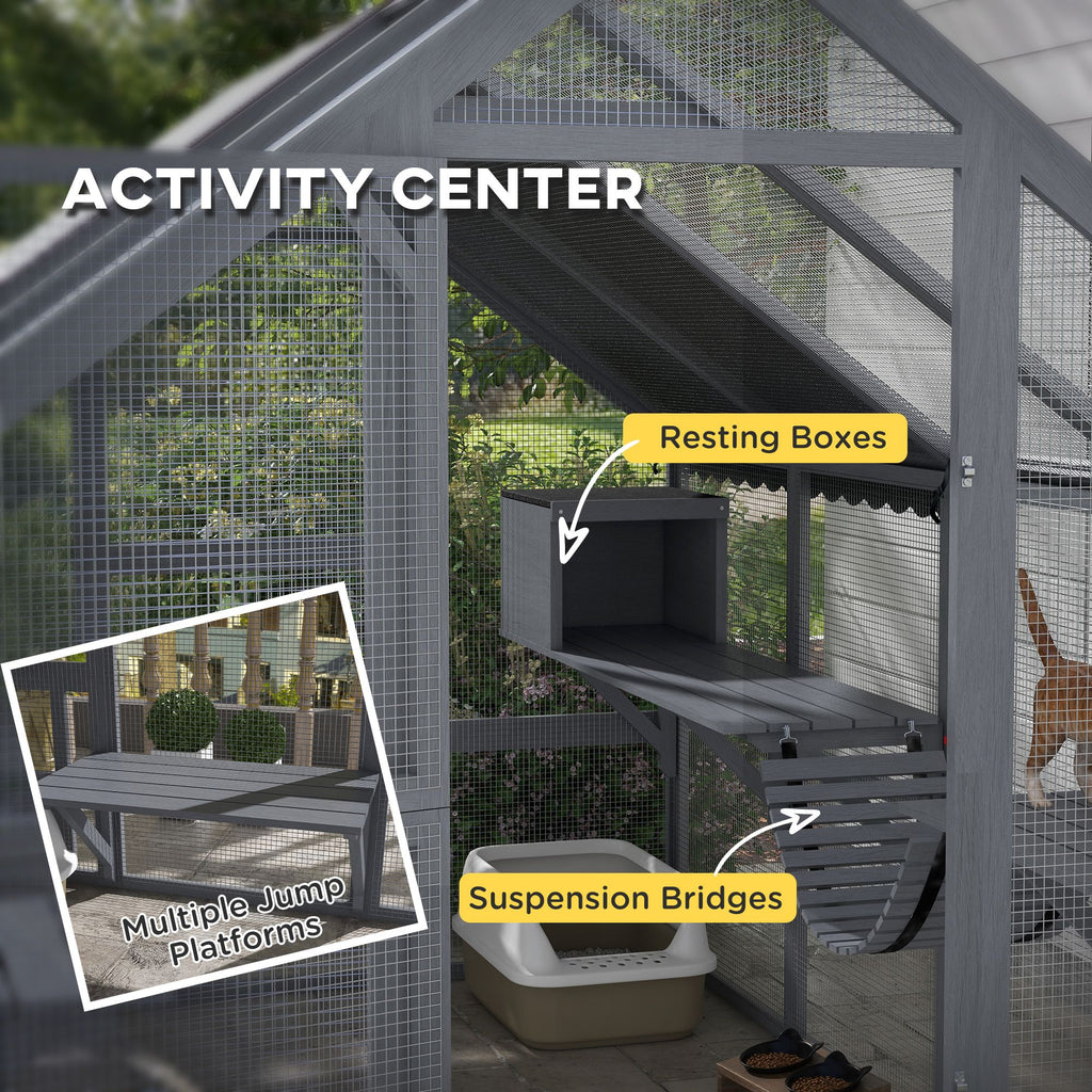 Spacious Outdoor Cat Patio for 3-6 Cats with Condos and Platforms