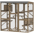 Outdoor Cat Enclosure with Window Access, 5 Platforms and 2 Resting Boxes, Waterproof Roof for Multiple Cats, Brown