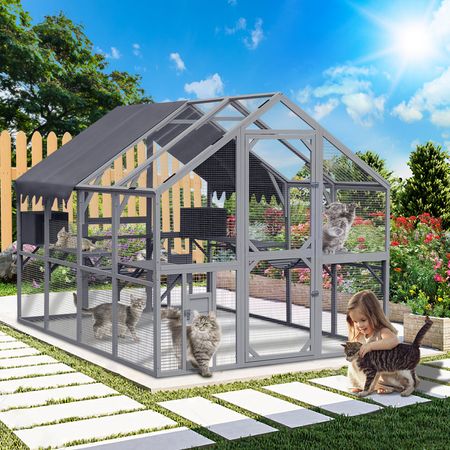 Spacious Outdoor Cat House with Platforms and Weatherproof Cover