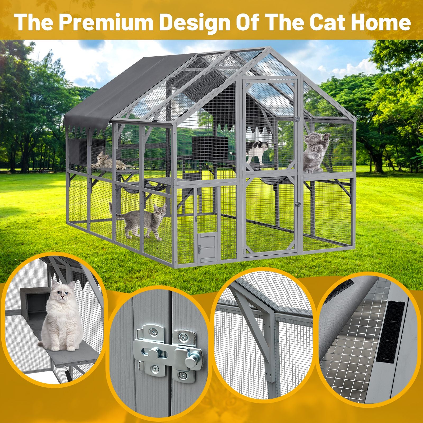 Spacious Outdoor Cat House with Platforms and Weatherproof Cover