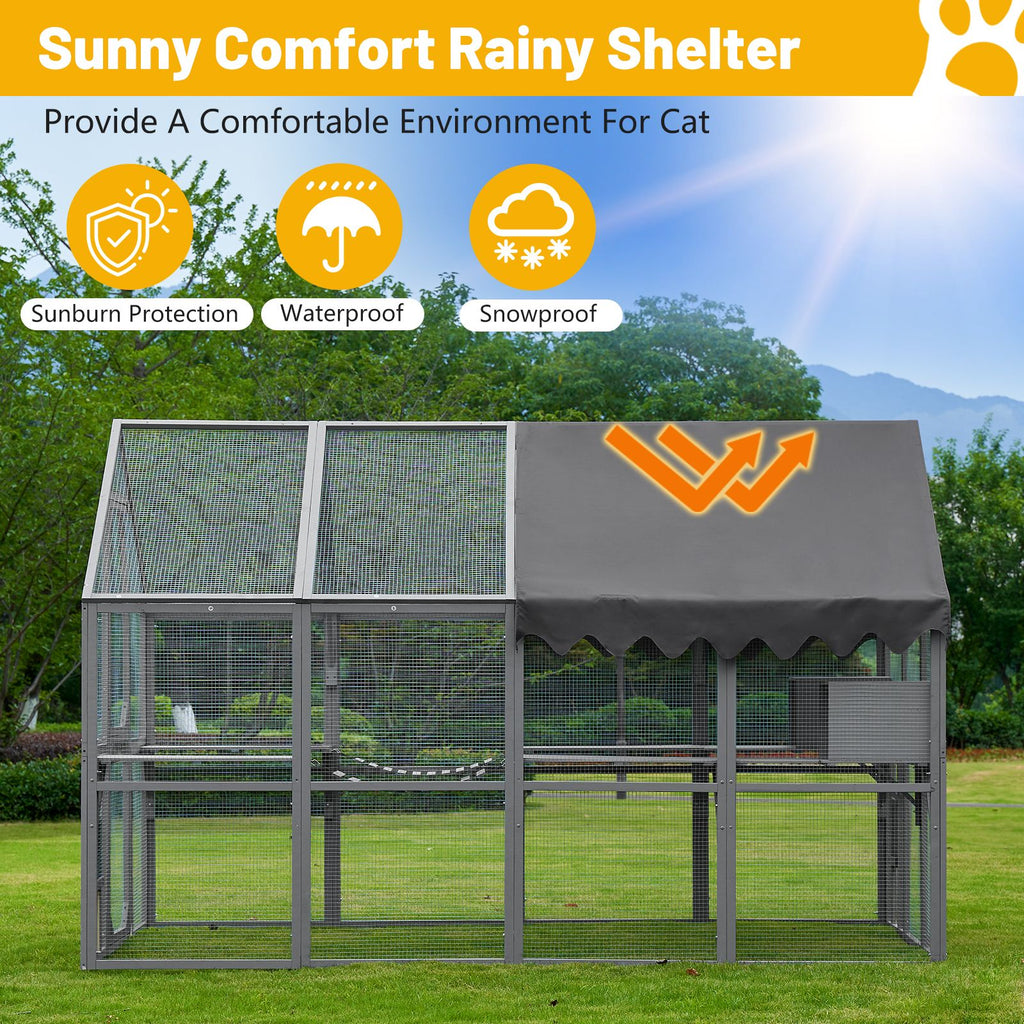 Spacious Outdoor Cat House with Platforms and Weatherproof Cover