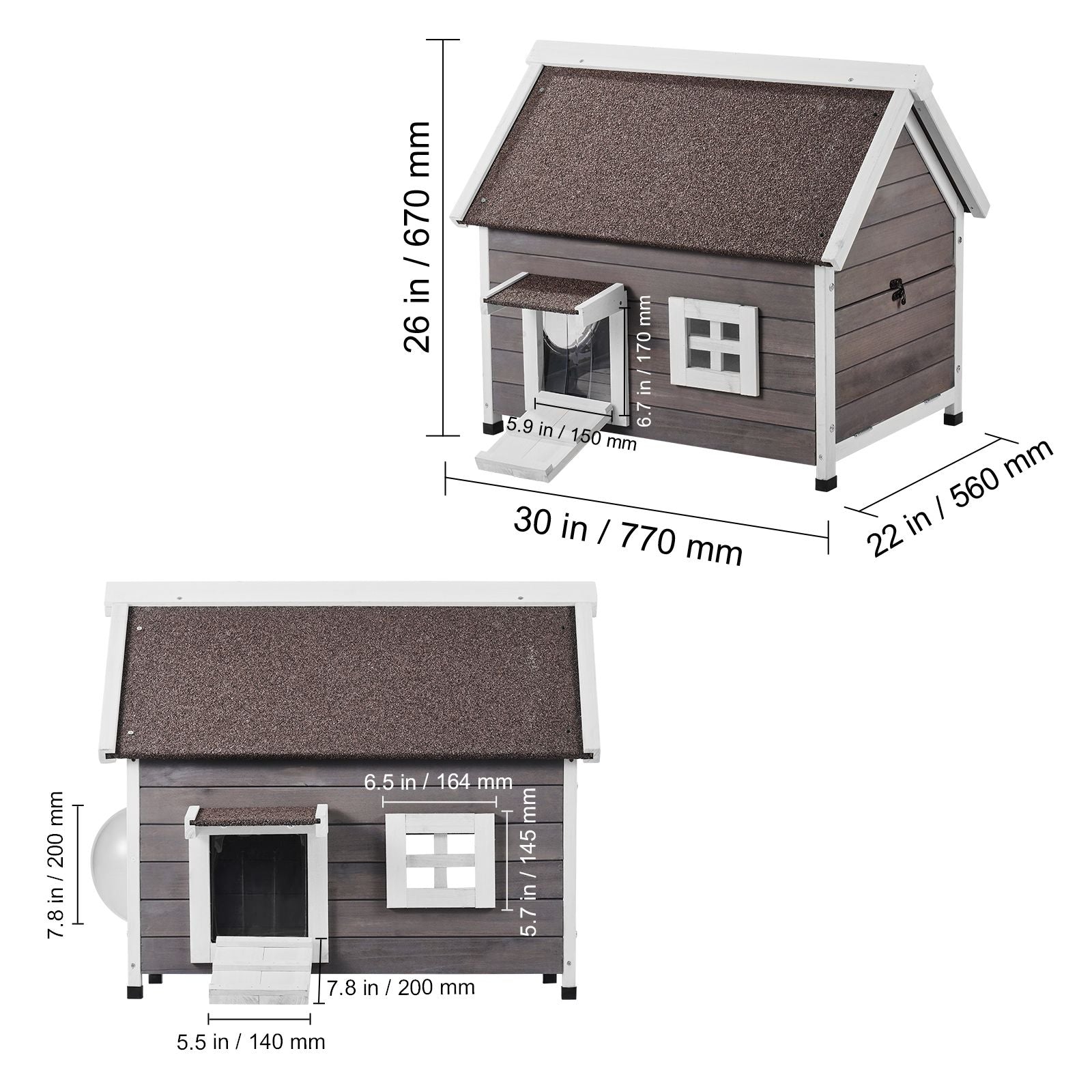 Outdoor Cat House Weatherproof, Feral Cat Shelter for Multiple Cats, Outdoor Wooden Cat House with Large Side Door, PVC Door Flaps, Open Roof, Clear Window, 22"L x 30"W x 26"H
