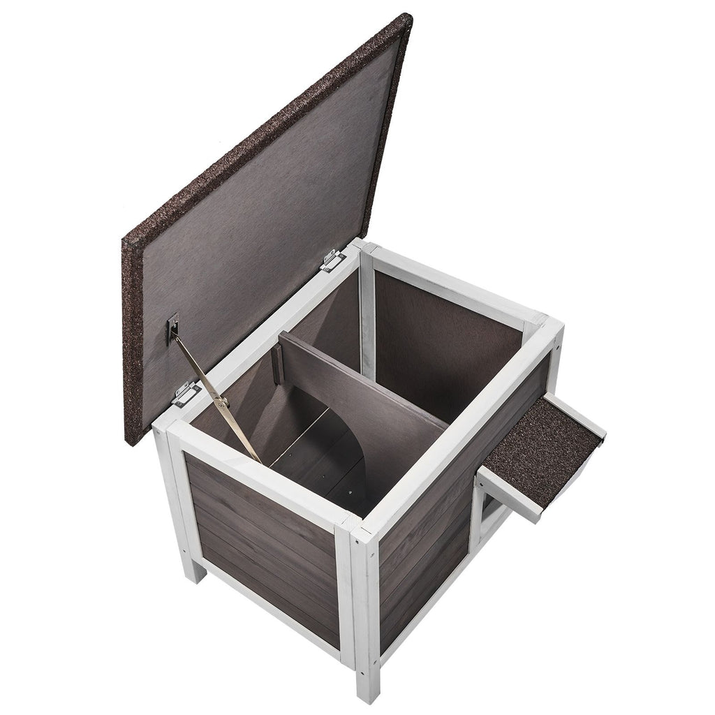 Outdoor Cat House Weatherproof, Feral Cat Shelter for Multiple Cats, Outdoor Wooden Cat Rabbit House with All-Round Foam Insulated, Open Roof, PVC Door Flaps, 24"L x 20"W x 21"H