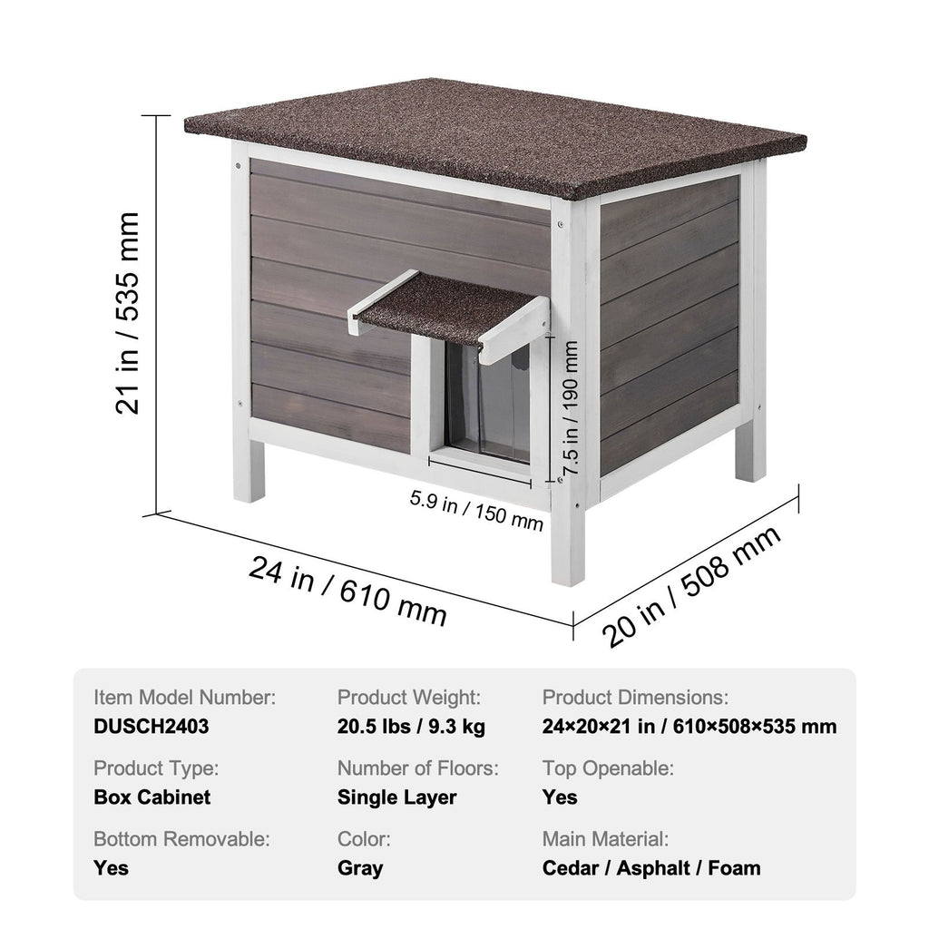 Outdoor Cat House Weatherproof, Feral Cat Shelter for Multiple Cats, Outdoor Wooden Cat Rabbit House with All-Round Foam Insulated, Open Roof, PVC Door Flaps, 24"L x 20"W x 21"H