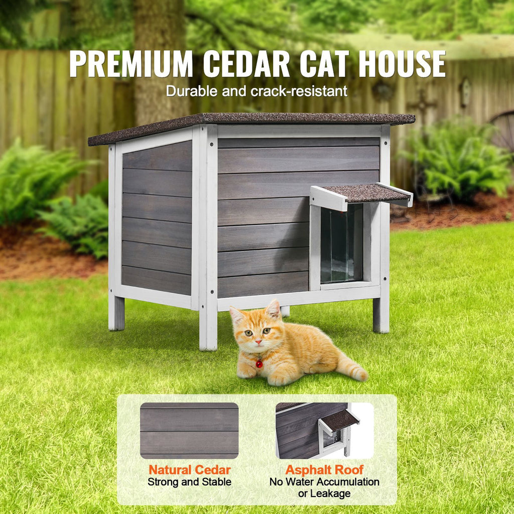 Outdoor Cat House Weatherproof, Feral Cat Shelter for Multiple Cats, Outdoor Wooden Cat Rabbit House with All-Round Foam Insulated, Open Roof, PVC Door Flaps, 24"L x 20"W x 21"H