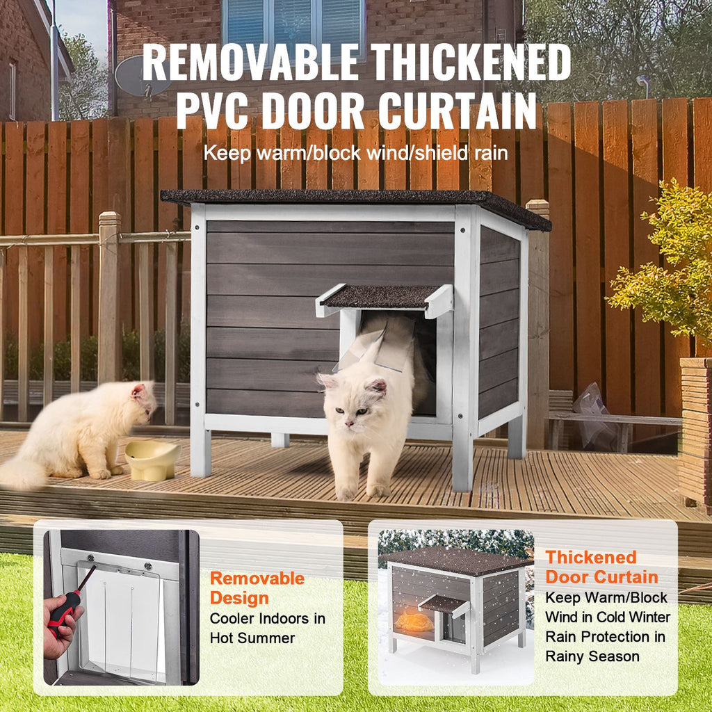 Outdoor Cat House Weatherproof, Feral Cat Shelter for Multiple Cats, Outdoor Wooden Cat Rabbit House with All-Round Foam Insulated, Open Roof, PVC Door Flaps, 24"L x 20"W x 21"H