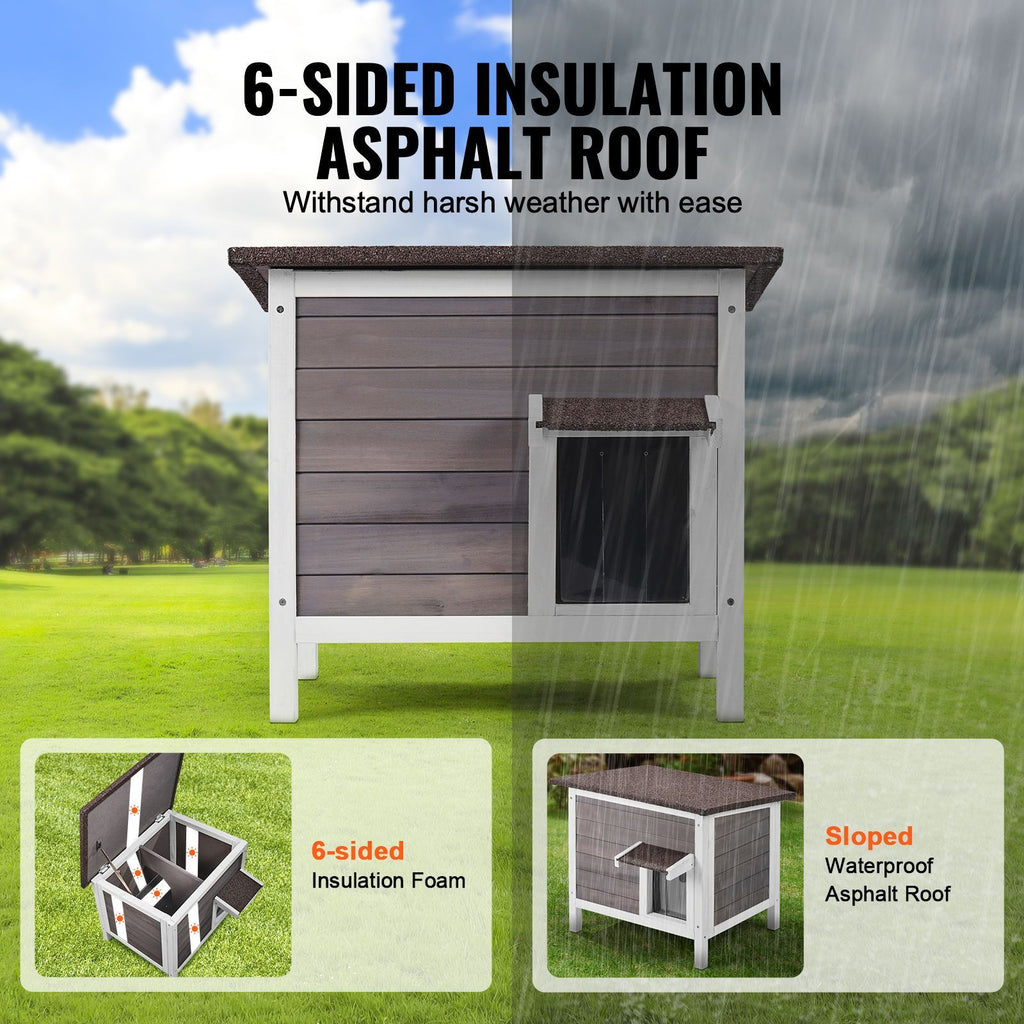 Outdoor Cat House Weatherproof, Feral Cat Shelter for Multiple Cats, Outdoor Wooden Cat Rabbit House with All-Round Foam Insulated, Open Roof, PVC Door Flaps, 24"L x 20"W x 21"H