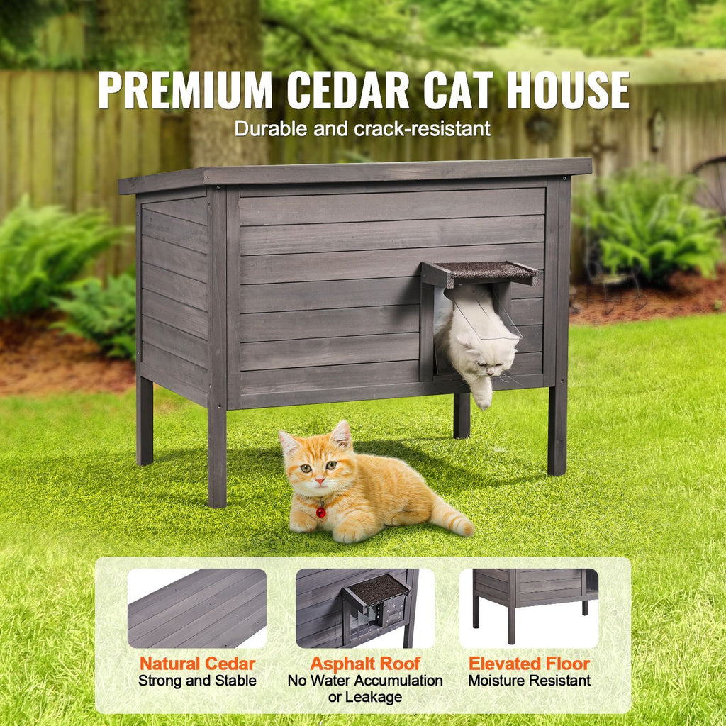 Outdoor Cat House Weatherproof, Feral Cat Shelter for Multiple Cats, Outdoor Wooden Cat Rabbit House with All-Round Foam Insulated, Open Roof, PVC Door Flaps, 34"L x 22"W x 27"H